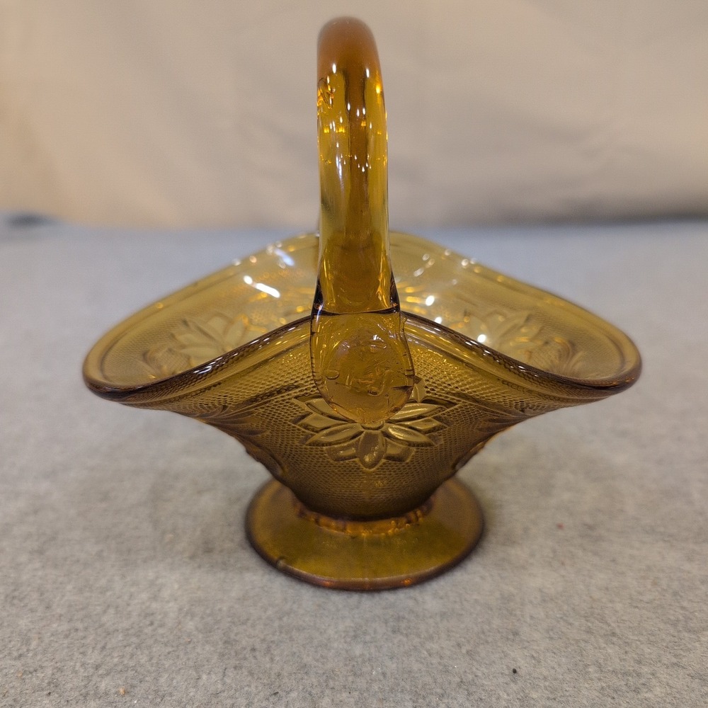 Indiana Glass Tiara Amber Sandwich Daisy Floral Basket Candy Dish Vintage - Picture 3 of 6